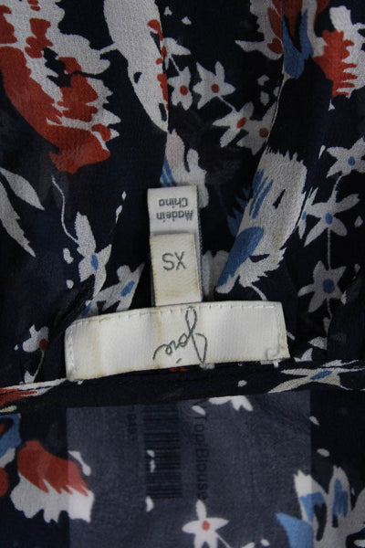 Joie Womens Silk Floral Print Long Sleeves Blouse Navy Blue Size Extra Small