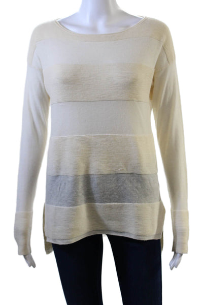 Theory Womens Cashmere Long Sleeves Crew Neck Sweater Off White Size Small