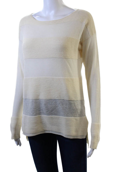 Theory Womens Cashmere Long Sleeves Crew Neck Sweater Off White Size Small