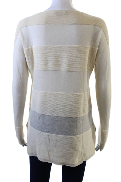 Theory Womens Cashmere Long Sleeves Crew Neck Sweater Off White Size Small