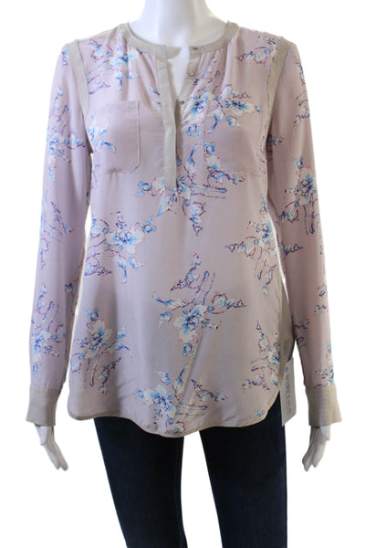 Rebecca Taylor Womens Silk Floral Print Blouse Lavender Purple Blue Size 2