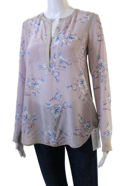 Rebecca Taylor Womens Silk Floral Print Blouse Lavender Purple Blue Size 2