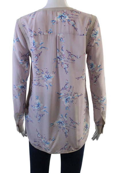 Rebecca Taylor Womens Silk Floral Print Blouse Lavender Purple Blue Size 2