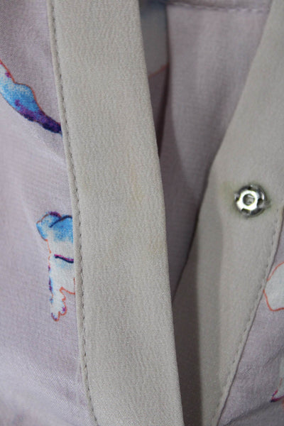 Rebecca Taylor Womens Silk Floral Print Blouse Lavender Purple Blue Size 2