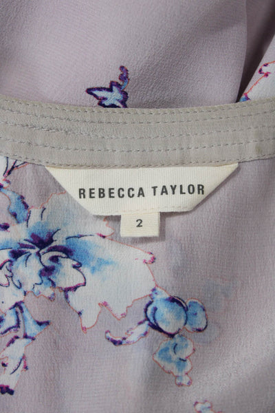 Rebecca Taylor Womens Silk Floral Print Blouse Lavender Purple Blue Size 2
