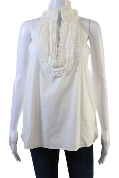 BCBG Max Azria Womens Ruffled Sleeveless Tank Top White Cotton Size Extra Small