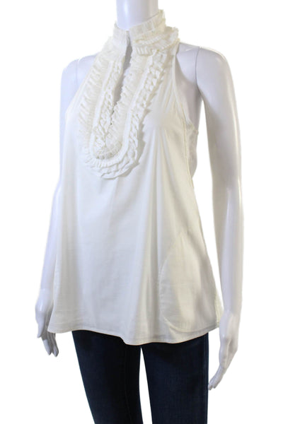 BCBG Max Azria Womens Ruffled Sleeveless Tank Top White Cotton Size Extra Small