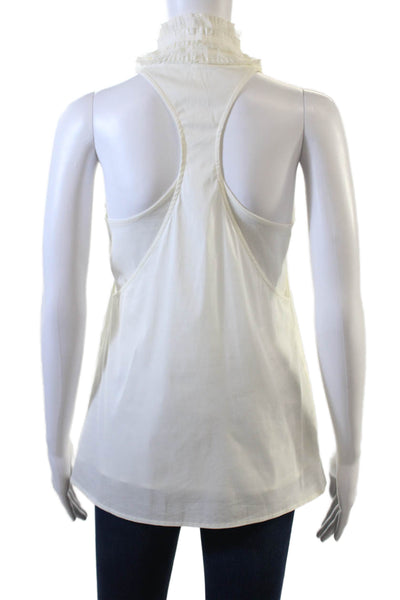 BCBG Max Azria Womens Ruffled Sleeveless Tank Top White Cotton Size Extra Small