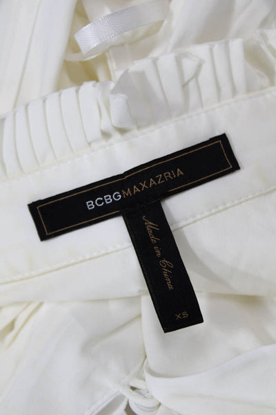 BCBG Max Azria Womens Ruffled Sleeveless Tank Top White Cotton Size Extra Small