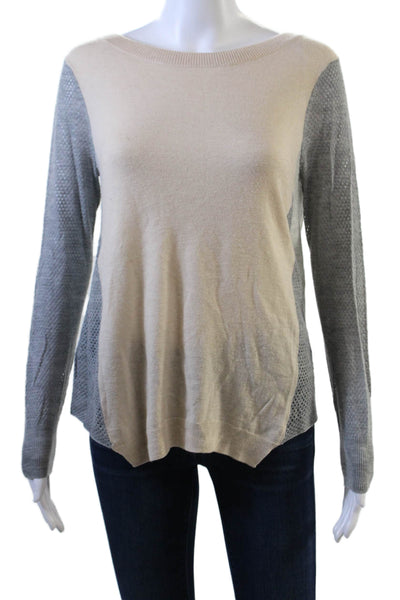 Rebecca Taylor Womens Crew Neck Sweater Beige Grey Wool Blend Size Small