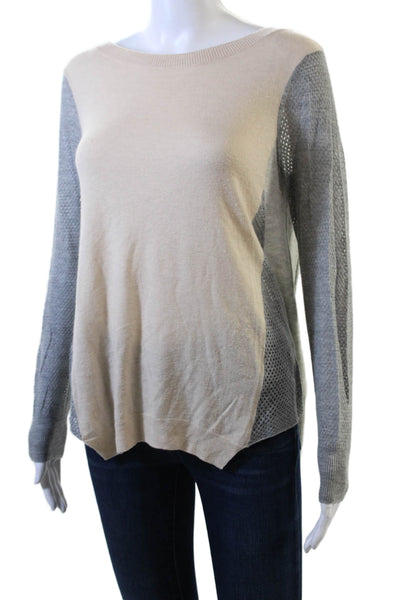 Rebecca Taylor Womens Crew Neck Sweater Beige Grey Wool Blend Size Small