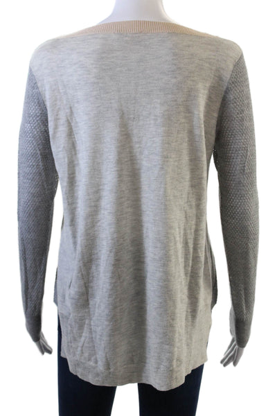 Rebecca Taylor Womens Crew Neck Sweater Beige Grey Wool Blend Size Small