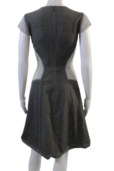 Rebecca Taylor Womens Striped Short Sleeves V Neck A Line Dress Gray Cotton Size