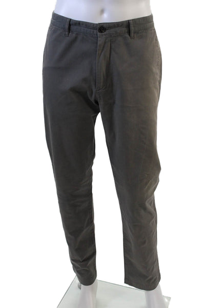 Theory Mens Zip Up Flat Front Zaine Witten Khaki Pants Gray Cotton Size 34