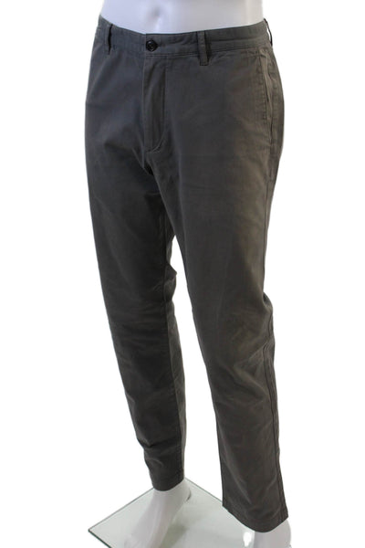 Theory Mens Zip Up Flat Front Zaine Witten Khaki Pants Gray Cotton Size 34