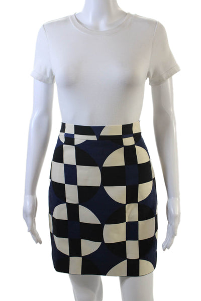 J Crew Womens Wool Geometric Print Zippered Lined Mini Skirt Blue Size 2