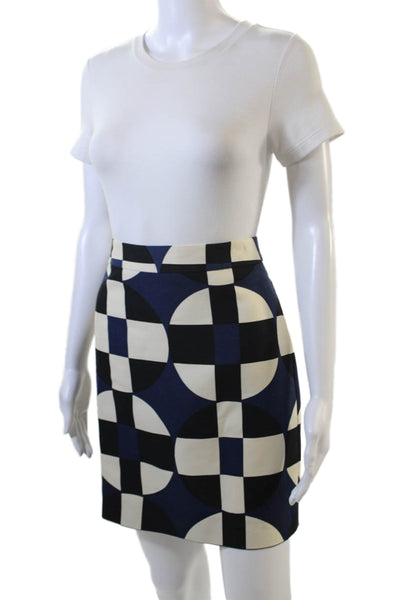 J Crew Womens Wool Geometric Print Zippered Lined Mini Skirt Blue Size 2