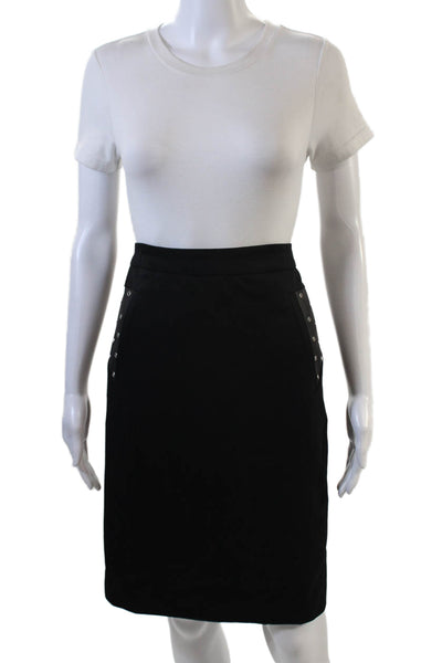 The Kooples Womens Wool Grommet Detail Leather Panel Pencil Skirt Black Size 36