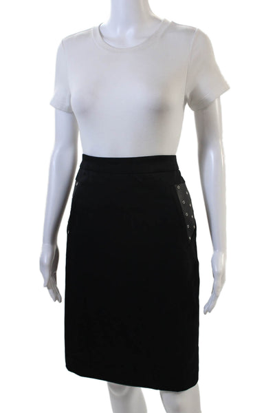The Kooples Womens Wool Grommet Detail Leather Panel Pencil Skirt Black Size 36