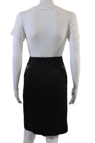 The Kooples Womens Wool Grommet Detail Leather Panel Pencil Skirt Black Size 36