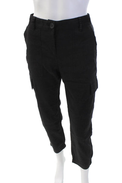 Theory Womens Linen Blend Mid Rise Slim Leg Zip Hannon Pants Black Size 2