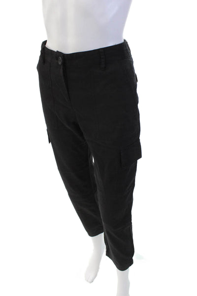 Theory Womens Linen Blend Mid Rise Slim Leg Zip Hannon Pants Black Size 2