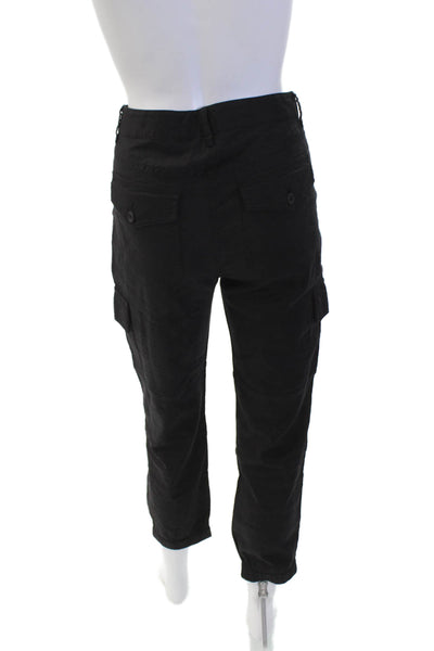 Theory Womens Linen Blend Mid Rise Slim Leg Zip Hannon Pants Black Size 2