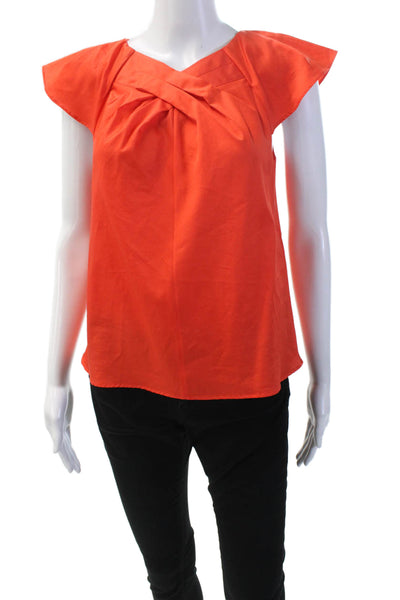 Tara Jarmon Womens Cross Front Short Sleeves Blouse Orange Cotton Size EUR 36