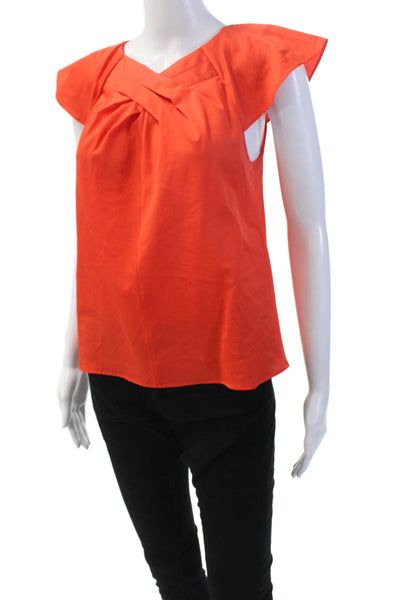 Tara Jarmon Womens Cross Front Short Sleeves Blouse Orange Cotton Size EUR 36
