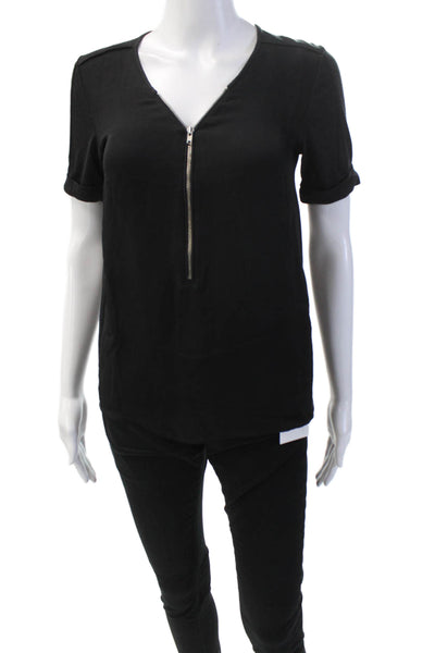 Sport The Kooples Womens V Neck Short Sleeves Blouse Black Size Extra Small