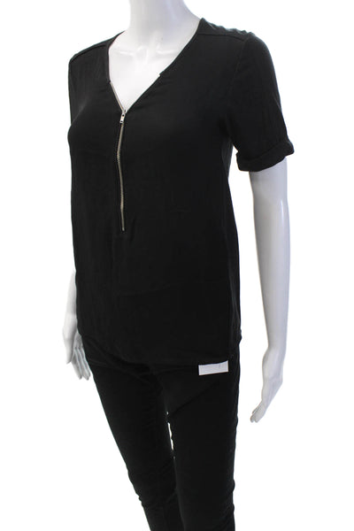 Sport The Kooples Womens V Neck Short Sleeves Blouse Black Size Extra Small