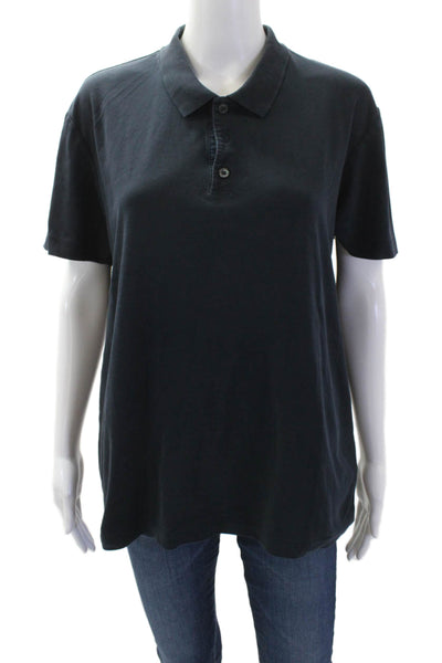 Theory Womens Cotton Collared Short Sleeve Button Up Polo Shirt Navy Blue Size L
