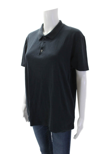 Theory Womens Cotton Collared Short Sleeve Button Up Polo Shirt Navy Blue Size L