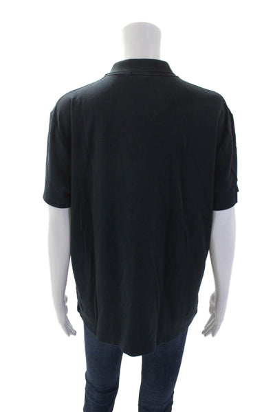 Theory Womens Cotton Collared Short Sleeve Button Up Polo Shirt Navy Blue Size L