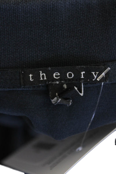 Theory Womens Cotton Collared Short Sleeve Button Up Polo Shirt Navy Blue Size L