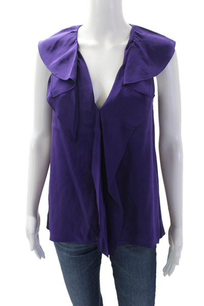BCBG Max Azria Womens Ruffled V Neck Tank Top Purple Size Extra Extra Small