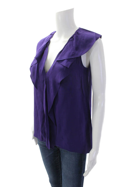BCBG Max Azria Womens Ruffled V Neck Tank Top Purple Size Extra Extra Small
