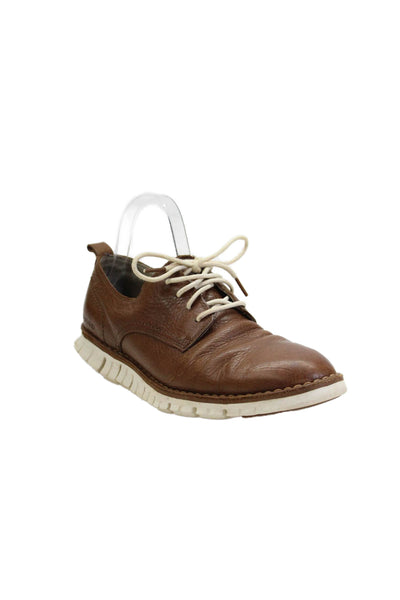 Cole Haan Mens Leather Lace Up Plain Toe Derby Dress Shoes Brown Size 8.5