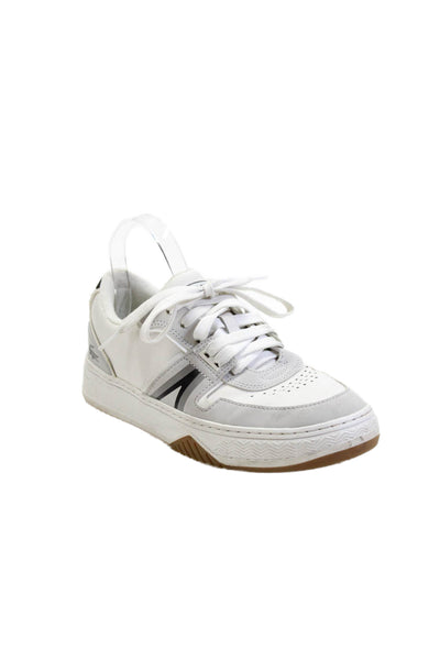 Lacoste Mens Leather Low Top Casual Lace Up Sneakers White Gray Size 7