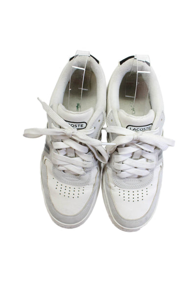 Lacoste Mens Leather Low Top Casual Lace Up Sneakers White Gray Size 7