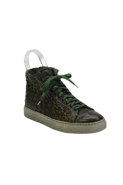 Calzoleria Toscana Mens Leather High Top Lace Up Woven Sneakers Green Size 7.5