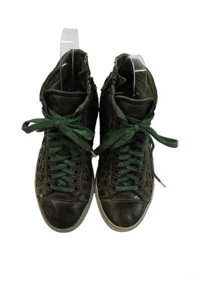 Calzoleria Toscana Mens Leather High Top Lace Up Woven Sneakers Green Size 7.5