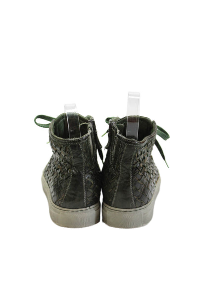 Calzoleria Toscana Mens Leather High Top Lace Up Woven Sneakers Green Size 7.5