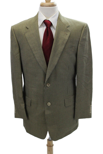 Hart Schaffner Marx Mens Houndstooth Print Single Breasted Blazer Beige Size 40