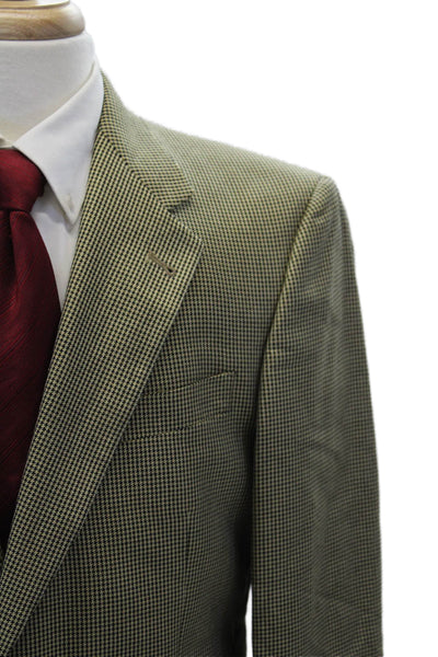 Hart Schaffner Marx Mens Houndstooth Print Single Breasted Blazer Beige Size 40