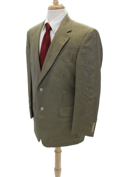 Hart Schaffner Marx Mens Houndstooth Print Single Breasted Blazer Beige Size 40