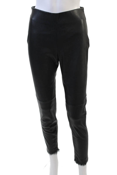 Zara Basic Womens Faux Leather Zippered Ankle Lace Trim Pants Black Size S
