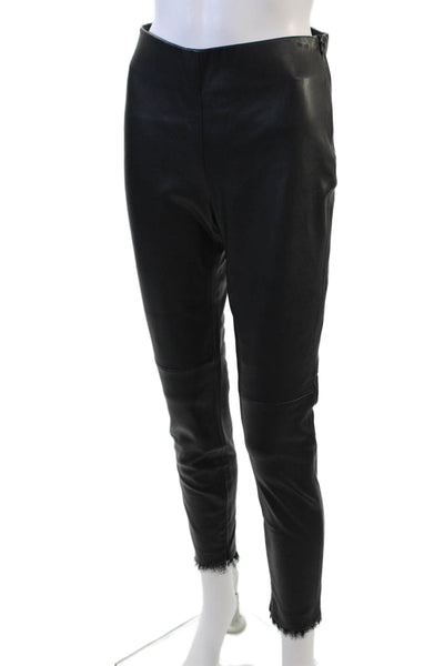 Zara Basic Womens Faux Leather Zippered Ankle Lace Trim Pants Black Size S