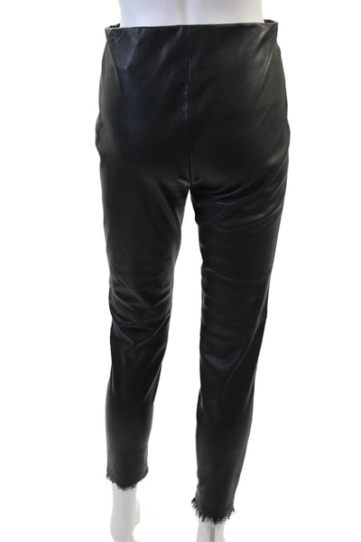 Zara Basic Womens Faux Leather Zippered Ankle Lace Trim Pants Black Size S