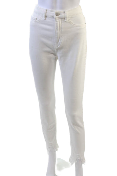 DL1961 Womens Cotton High Rise Distressed Ankle Skinny Jeans White Size 26